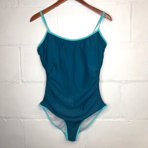 EoMenie Women's Large Blue Peacock Green One Piece Tummy Control Swimsuit